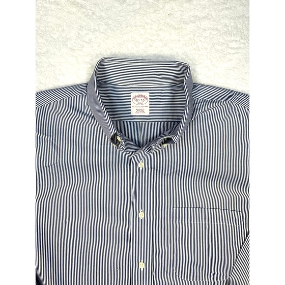 Brooks Brothers 346 mens Button Down shirt 16 1/2 4/5 blue‎ white stripe regular - Picture 7 of 10